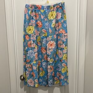 Blue Floral Tiered Midi Skirt